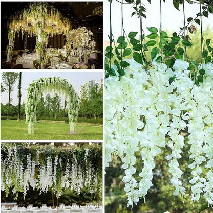 Artificial Wisteria Hanging Flowers Fake Wisteria Flower Garland Silk Vines Rattan Decor for Home Wedding Arch Wall Garden Greenery Bedroom Outdoor Office Party Decoration (36, White)