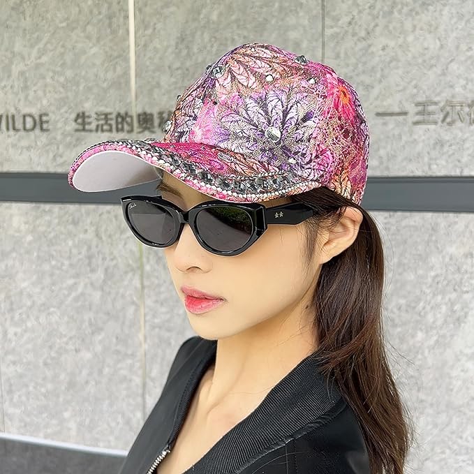 Bling Baseball Caps for Women, Rhinestone Summer Flower Baseball Hat, Adjustable Spring Fall Denim Sequin Jean Hat