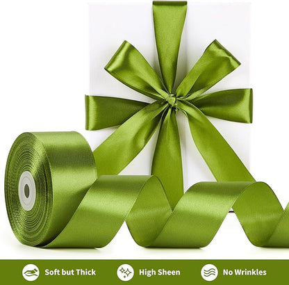 1-1/2 Inch Wide Olive Green Satin Ribbon, 50 Yards Solid Polyester Fabric Ribbon for Roses Making, Gift Wrapping, Christmas, Wedding Decorations, Crafts, Bows, Flower Bouquets