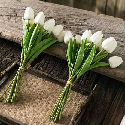 20pcs White Artificial Tulip Flowers, Silk Fake Flowers 13" for Mother's Day, Easter, Valentine’s Day Gifts in Bulk, Home, Kitchen, Wedding Decorations