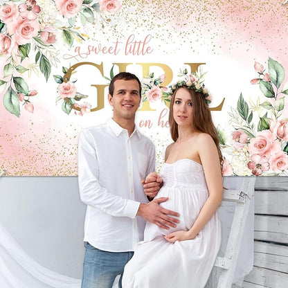 Avezano Girl Baby Shower Backdrop Pink Floral Sweet Baby Baby Shower Banner A Sweet Little Girl is on Her Way Party Decorations Banner 70.8 x 43.3 Inch