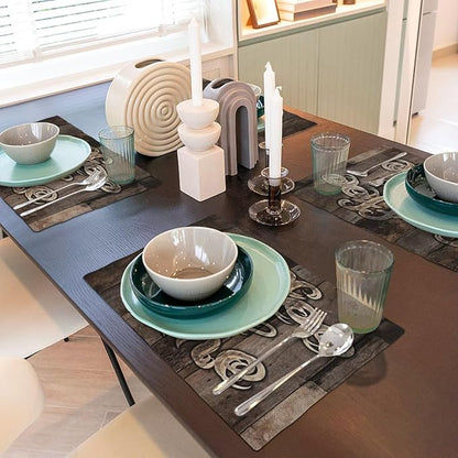 Coffee Linen Table Placemats Set of 4 Coffee Cup Vintage Wooden Print Placemat Indoor Outdoor Party Home Desktop Kitchen Dining Room Decoration 12x18 Inch