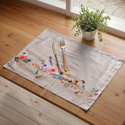Maison d' Hermine Placemats Set of 4 100% Cotton Washable Cloth Place Mats, Reusable Table Mats for Kitchen Dining Decoration, Party, Wedding, Restaurant Spring/Summer (Ibiza - Beige, 13" x 19")