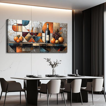hyidecorart Canvas Wall Art For Kitchen Wall Decor For Living Room Dining Room Decorations Wine Glass Fruit Painting Still Life Geometry Abstract Picture Artwork Pub Posters Home Decor 20"x40"