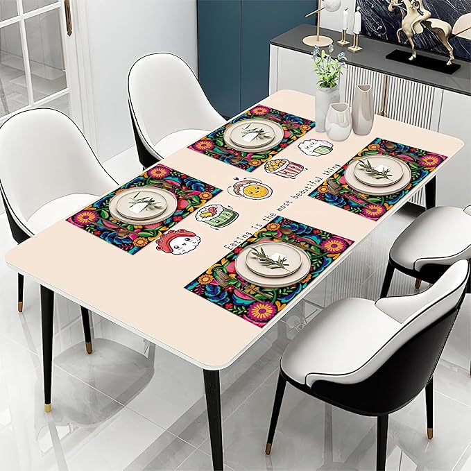 Colorful Floral Mexican Placemats Set of 6 Washable Table Mats for Kitchen Dining Table,Heat-Resistant Place Mats for Indoor Outdoor Party Holiday Decoration