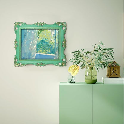 SIMON'S SHOP 8x10 Picture Frame Antique Frame 8x10 Vintage Photo Frames 10 x 8 in Light Green with Gold Trim, Wall and Tabletop Picture Frames