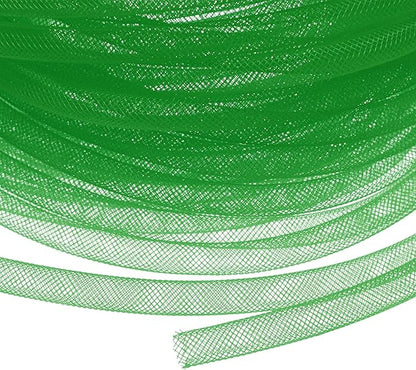Mesh Tube Ribbon 25 Yards, 8mm Elastic Fabric Ribbons Mesh Tubing for Crafts/Gift Wrapping/Flower Bouquets/Wedding/Birthday/Holiday/Wreaths Christmas/Decoration[Grass Green]