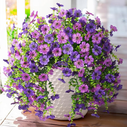 Artificial Faux Flowers Plants for Outdoor Spring Summer Decoration, 2PCS Fake Silk Daisy Flowers No Fade UV Resistant Realistic for Outside Home Planter Porch Patio Balcony Yard Decor (Purple)