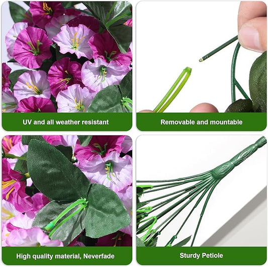 Artificial Fake Fall Hanging Mums Flowers Plants for Outdoor Outside, 2 PCS Faux Silk Morning Glory Trailing Vines Look Real UV Resistant for Porch Planter Patio Decor (Light Fuchsia and Fuchsia)