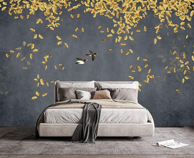 Ginkgo Leaf Flower Bird Wall Mural Wallpaper for Bedroom 178" x 117"