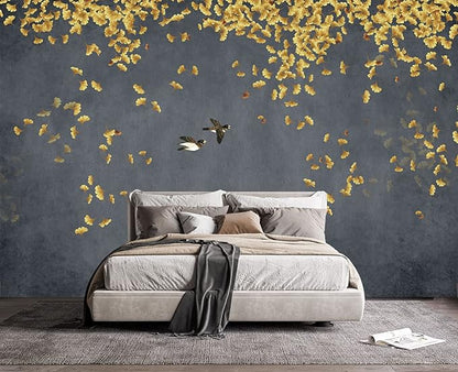Ginkgo Leaf Flower Bird Wall Mural Wallpaper for Bedroom 178" x 117"