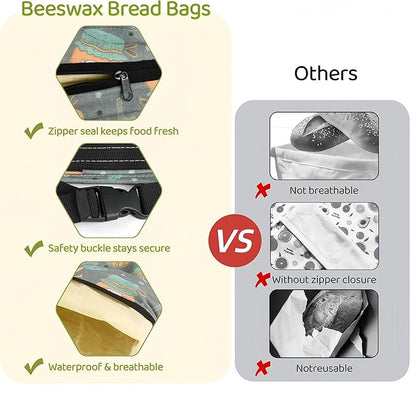 2 Pack XL Beeswax Bread Bags with Zipper Seal – Reusable Cotton Linen Waxed Bread Bags for Homemade Bread, Sourdough Storage, Eco-Friendly Bees Wax Bag Alternative to Plastic (2)