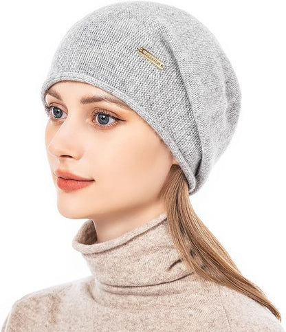QUEENFUR Knit Slouchy Beanie Hats for Women Cashmere Ski Cap Knitted Wool Soft Warm Winter Hat