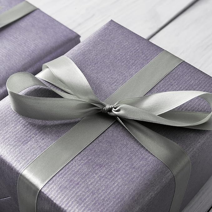 LIUYAXI Silver Satin Ribbon, Double Faced 5/8" X Continuous 25 Yards Ribbons Perfect for Gift Wrapping Bows Bouquet Wedding Craft and More