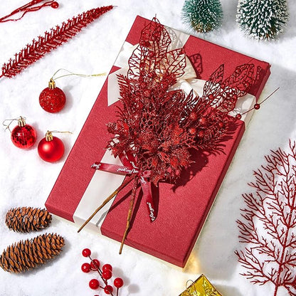 30 Pcs Artificial Christmas Tree Picks and Sprays Glitter Berry Stem Branches Holly Floral Picks Twigs Christmas Tree Ornaments for DIY Xmas Wreath Vase Filler Decorations(Red)