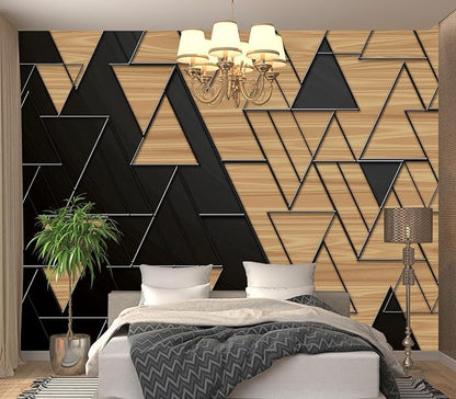 Cliouar-Geometric Illustration Dark Gray and Gold Triangles with Embossed Lines Peel and Stick 90" x 67"