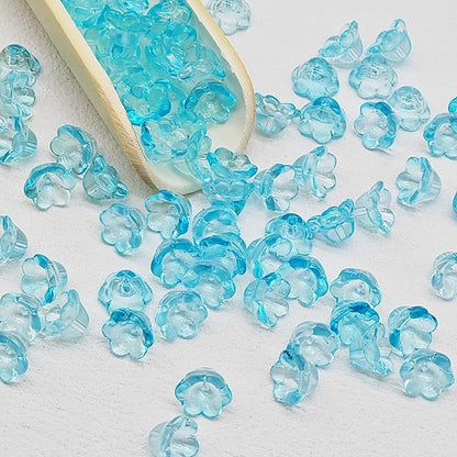 LadayPoa 100pcs Glass Bellflower Beads for Jewelry Making Trumpet Flower Beads Gradient Clear Cute Beads for Bracelets Making Aesthetic Bead Charms for DIY Necklace Decoration-Ice Blue