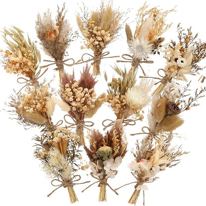 Layhit 12 Pack Boho Dried Flower Bouquet Mini Wedding Handmade Dry Flowers Decor for Vase Crafts DIY Photo Boutonniere for Men Floral Plant for Bridesmaid Gift Birthday Decor(Rustic)