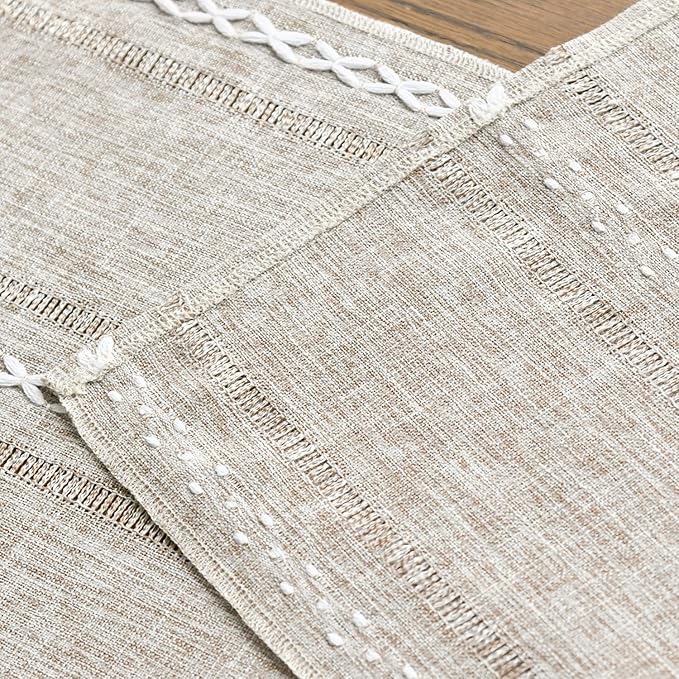 Artoid Mode Brown Rustic Cotton Linen Table Runner, Seasonal Embroidered Hollow Kitchen Dining Table Decoration for Home Party Decor 13x90 Inch
