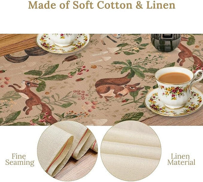 Rustic Woodland Table Runner, Retro Cabin Lodge Fairy Tale Forest Wild Animals Hare Squirrel Print Table Runner for Kitchen Dining Home Decor Wreath Party Decoration, 13x36inch