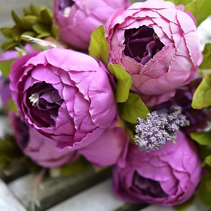 FiveSeasonStuff Vintage Artificial Peonies Silk Peony Flowers and Hydrangeas for Wedding Bridal Home Décor – Beautiful Floral Centerpiece Arrangement Decoration with 2 Bouquets (Thistle Purple)
