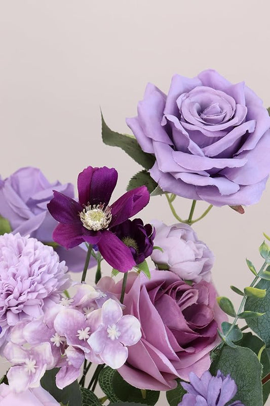 Artificial Flower Purple Combo Box Set Fake Rose Dahlia for DIY Wedding Center Bouquet Bride Baby Shower Party Tables Decoration Floral Arrangements.