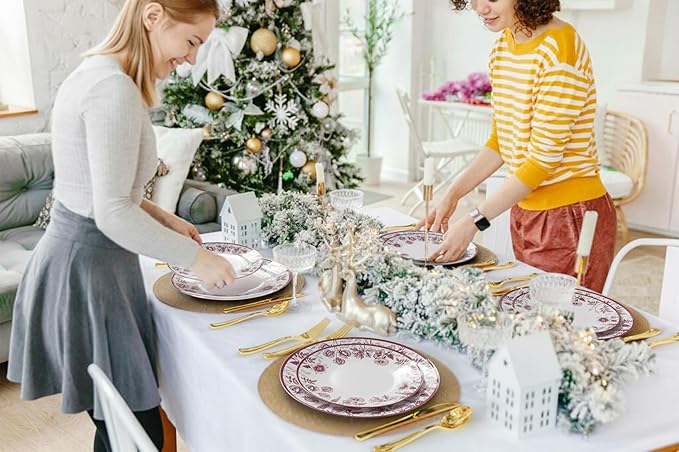 Trendables Plastic Plates For Party Supplies, Floral Disposable Plates For Party & Weddings 40 Pcs - 20 x 8 Dessert Plates & 20 x 10 Plastic Dinner Plates, Plate Set Disposable Dinnerware Sets