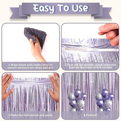 3 Pack 3.3 x 8.2 ft Light Purple Foil Fringe Backdrop Curtains, Tinsel Streamers Party Decorations, Fringe Backdrop, Door Shimmer for Baby Shower or Birthday Party