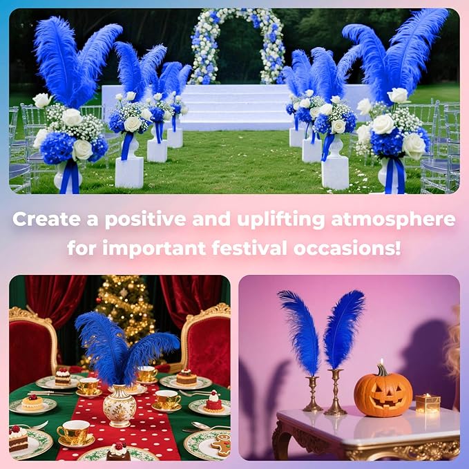 Piokio 10 pcs Natural Blue Ostrich Feathers 14-16 inch(35-40 cm) Bulk for Wedding Party Decoration Gatsby Decorations