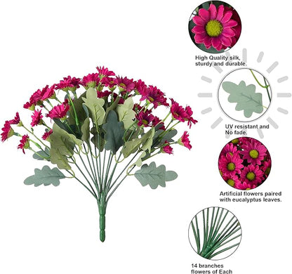 Daisy Artificial Flowers for Outdoors Winter Decoration, 6 Bundles Fake Mums Dark Red Silk Flowers for Outside Look Real UV Resistant Faux Flowers Plants for Planter Front Door Home Indoor Porch