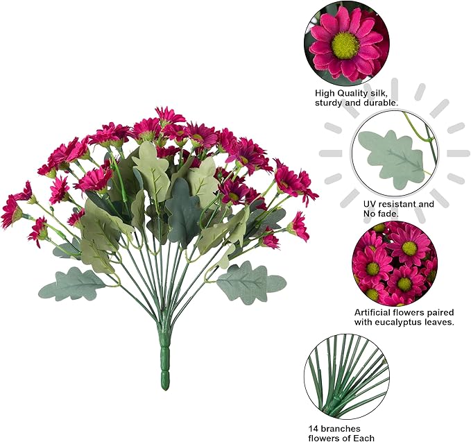 Daisy Artificial Flowers for Outdoors Fall Autumn Decoration, 6 Bundles Fake Mums Silk Flowers for Outside Look Real UV Resistant Fake Plants Faux Flowers for Planter Front Door Home Indoor Porch, Mix