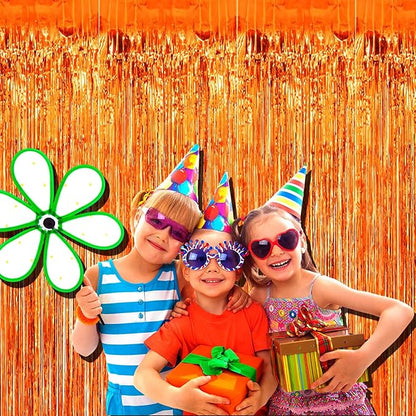 4 Pack Orange Foil Fringe Curtain Backdrop, 3.28Ft x 8.2Ft Metallic Tinsel Foil Fringe Streamers Curtains Party, Photo Booth Props, Birthday, 2022 Mother's Day Decoration Supplies