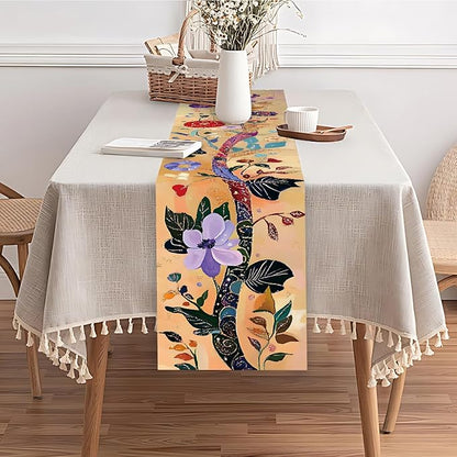 Elegant Floral Table Runner with Gold Accents – 13x72 Inch Linen-Look Fabric for Dining Table, Festive & Holiday Decor, Wedding, Christmas, and Everyday Home Use