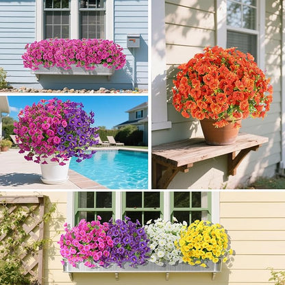 12 Bundles Artificial Flowers for Outdoors Decorations, Fake Flowers Artificial Plants Outdoor, Colorful Faux Morning Glory Eucalyptus Realistic UV Resistant for Garden Patio Porch Home Decor(Mutil1)