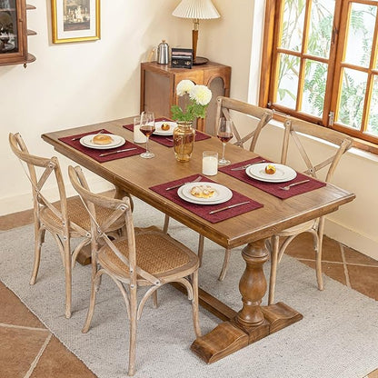 Blue Forest Placemats Set of 6, Dual-Layered Thickened Faux Linen Cloth Place Mats Heat Resistant Machine Washable Wrinkle Free Table Mats Indoor/Outdoor (Red)