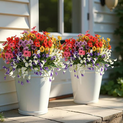 12 Bundles Artificial Flowers for Outdoor,UV Resistan Calla Lily&Daisy Fake Flowers,Realistic Plastic Faux Plants for Spring Decor,Porch,Patio,Garden,Window Box (Mixed)