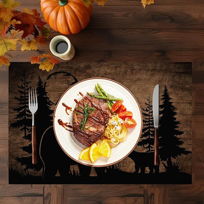 Christmas Bear Lodge Placemats Set of 6,Washable Heat Resistant 12×18 Inch Table Mats Farmhouse Place Mats for Outdoor & Camping Lodge Cabin Decor