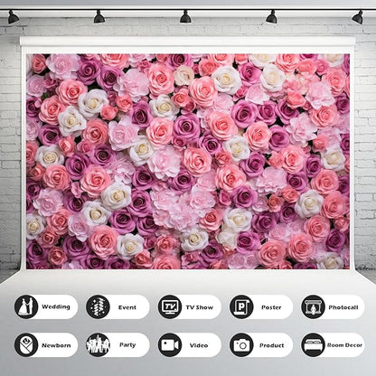 Pink Red Roses Backdrop Flowers Floral Wall Photography Background Baby Shower Wedding Birthday Party Banner Anniversary Decorations Girls Children Adults Portrait Video Studio Prop 10x6.5ft