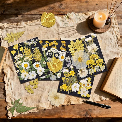 85 Pcs Dried Flowers for Crafts, Real Natural Dried Pressed Flowers in Golden & White for Resin, DIY Art, Jewelry, Candle & Soap Making – Tweezers Included