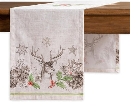 Maison d' Hermine Table Runner 100% Cotton Single Layer Table Runners 72 inches Long for Thanksgiving Christmas Decorations Home Kitchen Dining Party Wedding (Christmas Dew, 14.5" x 72")
