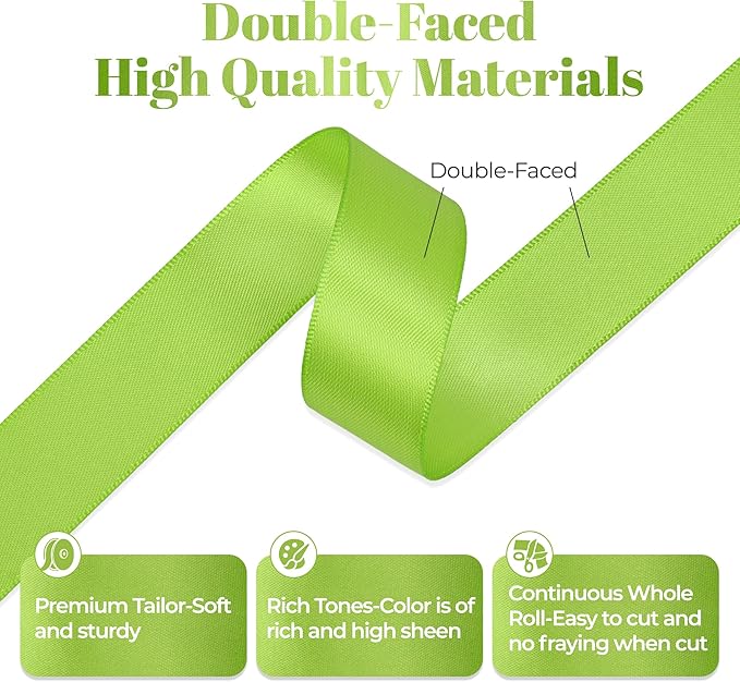 Apple Green Satin Ribbon, Double Faced 7/8 Inch X 50 Yards Apple Green Ribbon, Premium Satin Ribbons for Gift Wrapping, Crafts, Hair Bow Making, Sewing, Flower Bouquet, Wedding Party Decor