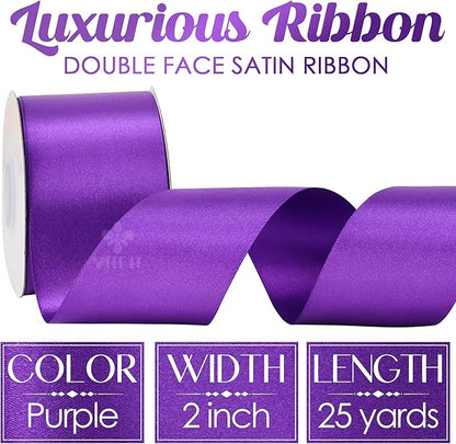 MEEDEE Purple Satin Ribbon 2 Inch Purple Ribbon Lux Double Faced Ribbons by 25 Yards Silk Satin Ribbons for Gift Wrapping, Weddings, Flower Bouquet, Holiday Decorating