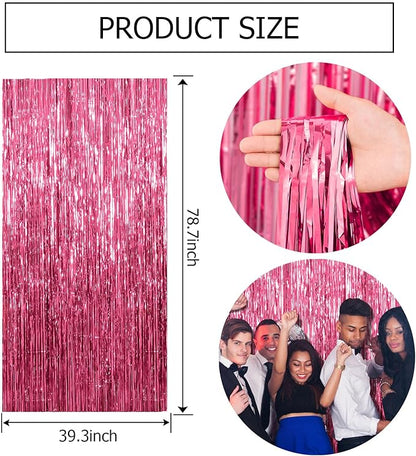 5 Pack Pink Tinsel Curtain Party Backdrop Foil Fringe Birthday Photo Booth Streamer Backdrop Theme Decorations