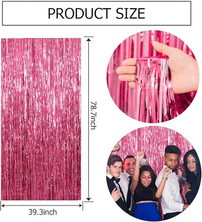 10 Pack Pink Backdrop Party Decorations Tinsel Curtain Party Backdrop Foil Fringe Birthday Decorations Photo Booth Streamer Backdrop Pink Theme Bachelorette Graduation Party Decorations