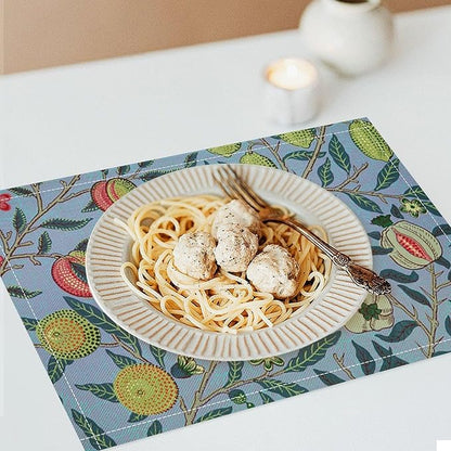 Vintage Fruit Placemats Set of 4, William Morris Retro Boho Flower Botanical Plant Place Mats, Heat Resistant Non Slip Cotton Linen Dining Table Mats for Home Kitchen Party 18x12 Inch