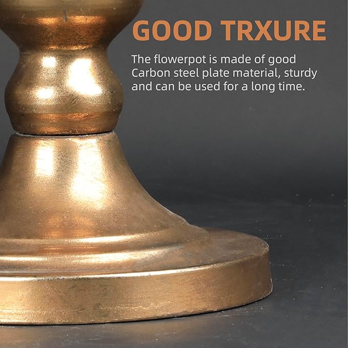 WORTH 15" H. Tall Gold Color Urn Vase for Centerpieces, 11.8" Dia. Classic Metal Trumpet Small Flower Pots for Table, Bowl Vase for Wedding Party Event Home Decor