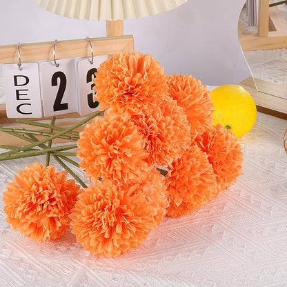 12 Pcs Artificial Chrysanthemums Fall Flowers Silk Orange Marigolds Flowers Fake Mums Flower for Autumn Dia de Los Muertos Diwali Day of The Dead Home Decor (12, Orange)