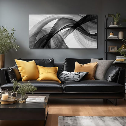 JuhaiArt Abstract Wall Art Large Black Picture Wall Decor White Canvas Art Modern Minimalist for Living Room Office 24"x 48" Monochrome Artwork