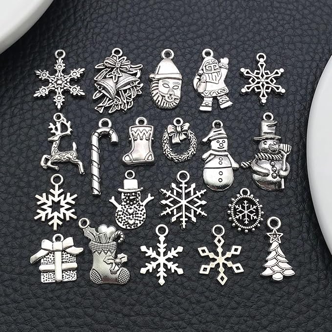 WOCRAFT 60pcs Antique Silver Christmas Bracelet Charms for Jewelry Making Sets DIY Necklace Bracelet Keychain Crafting Charms Kit Craft Supplies (SN825)