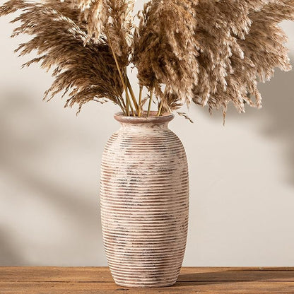 Ceramic Rustic Flower Vase, Large Farmhouse Vases Home Decor, 12.5" Tall Pottery Decorative Pampas Vase for Table Living Room Entryway Mantel Bookshelf Bedroom Bathroom Kitchen